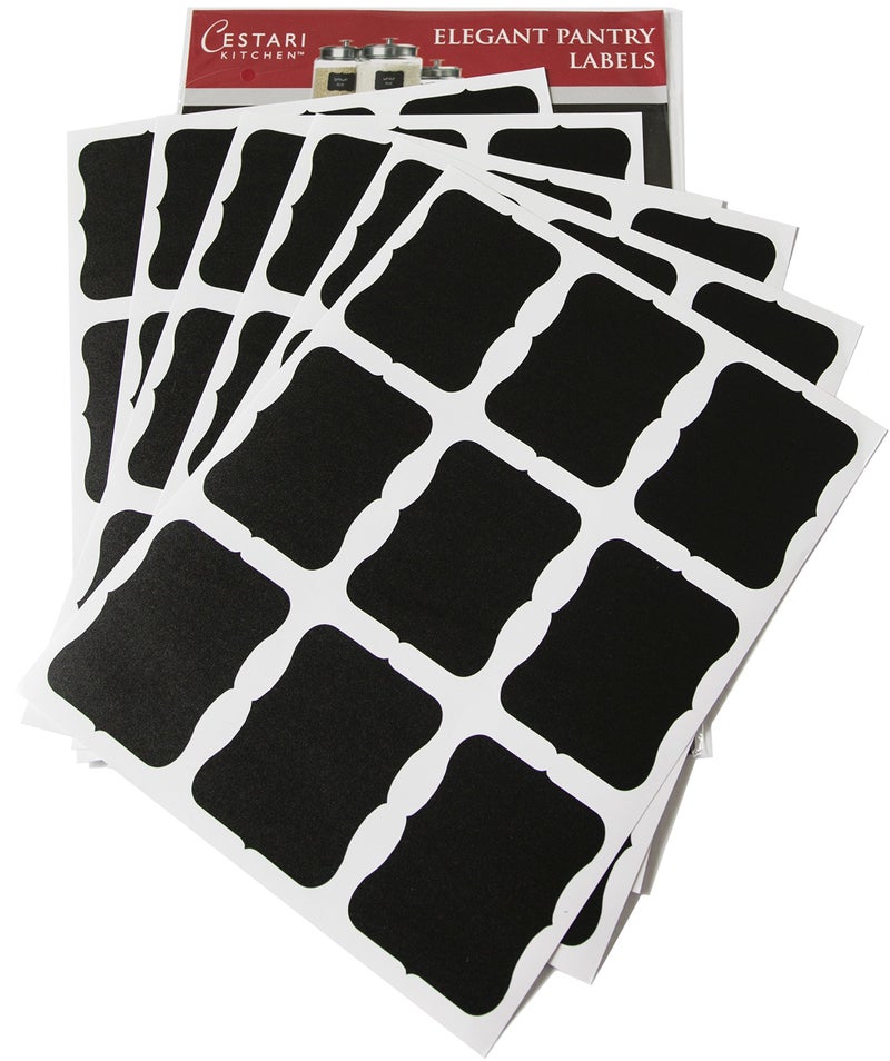 Cestari Large Chalkboard Labels â€“ 54-Pack Black Reusable Jar Labels for Containers, Fancy Rectangle Chalk Stickers for Organizing Kitchen, Pantry, Storage Bins, Jars & More - Image 1